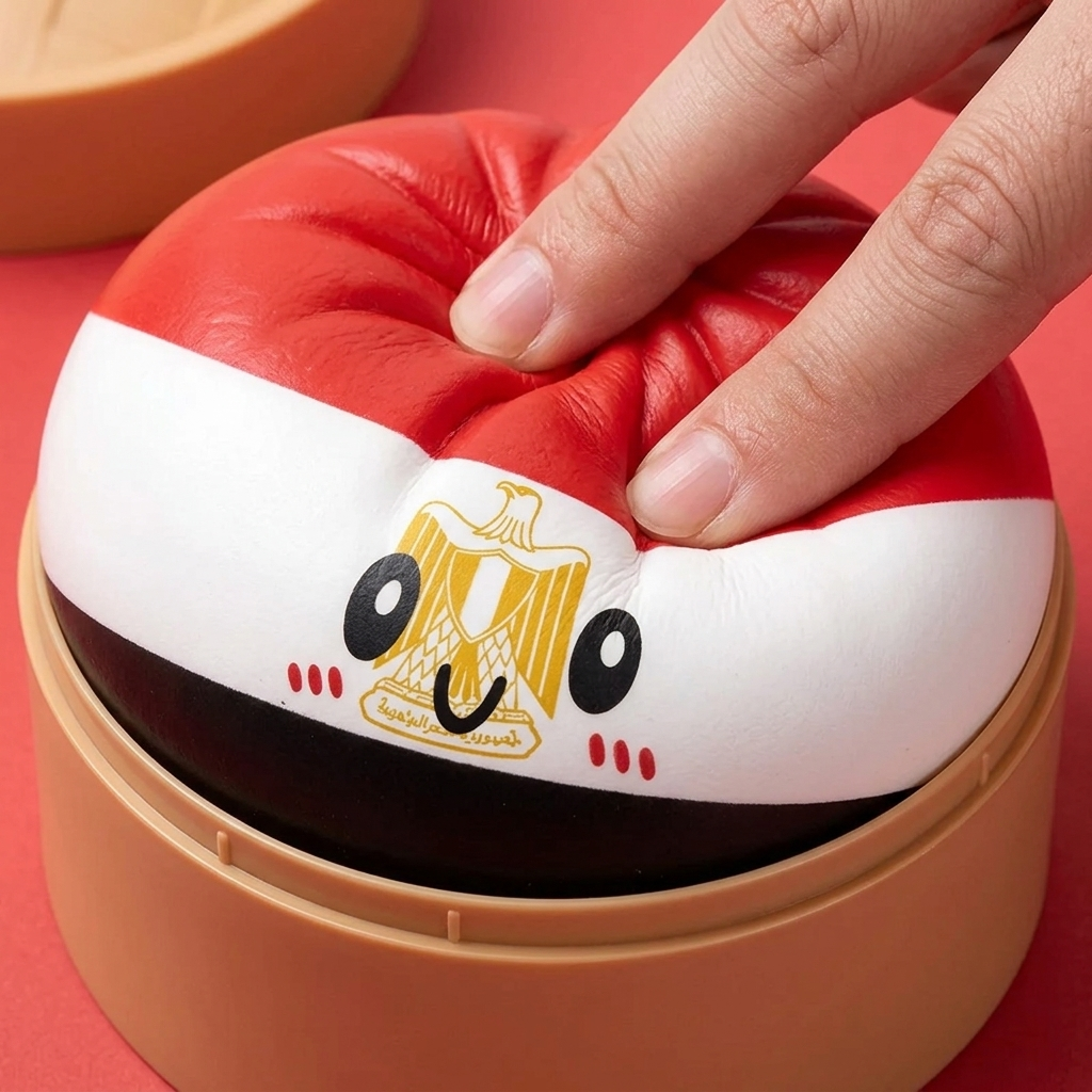 Flag Dumpling Squishy Egypti puristettuna kädessä, squishy-materiaali