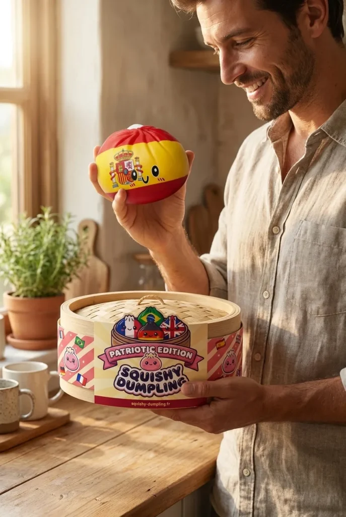 Squishy Flag Dumpling Espanja ja bambutyylinen höyrykori — asiakaskuva