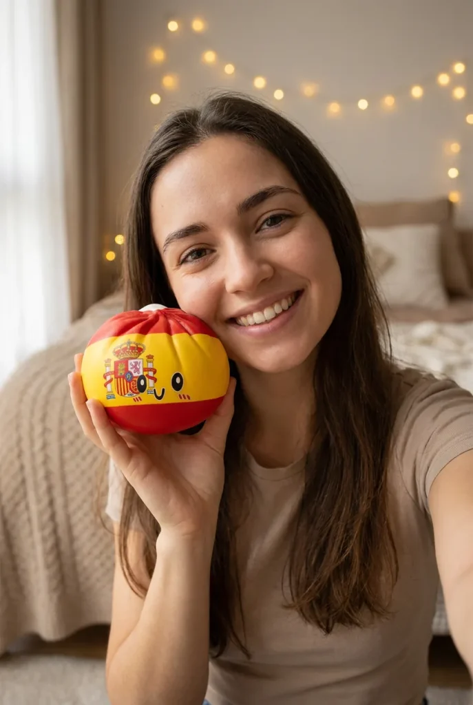 Squishy Flag Dumpling Espanja kasvojen lähellä — asiakaskuva