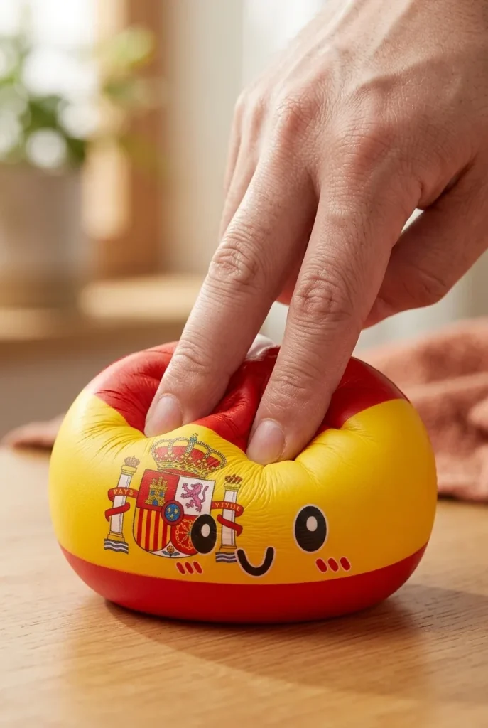 Squishy Flag Dumpling Espanja sormien välissä — asiakaskuva