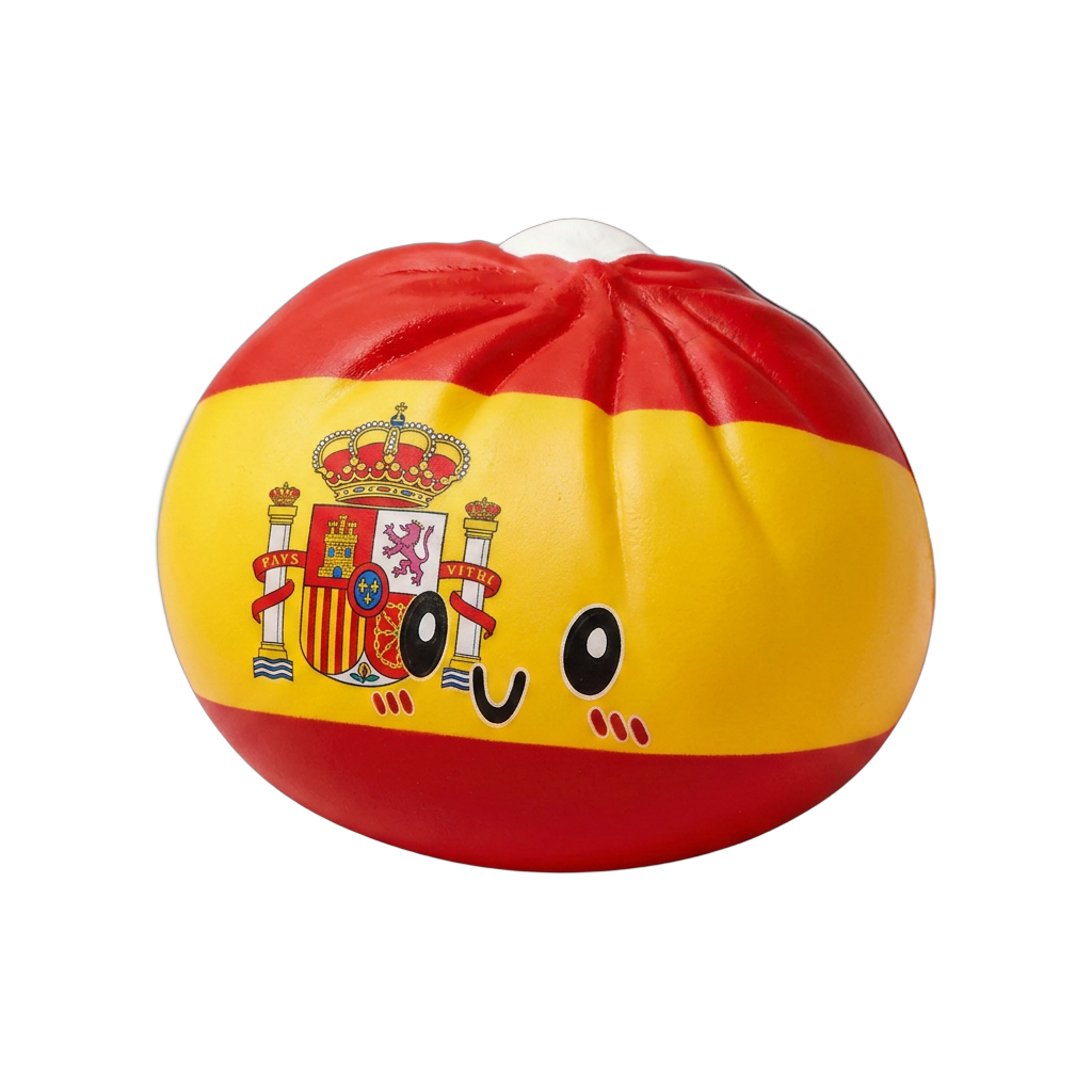 Squishy Flag Dumpling Espanja — squishy antistressilelu, slow-rise, kawaii