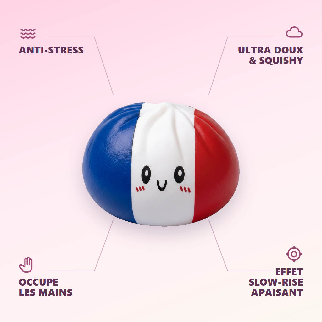 France Flag Squishy Dumpling Trikolori — antistress, ultrapehmeä, slow-rise