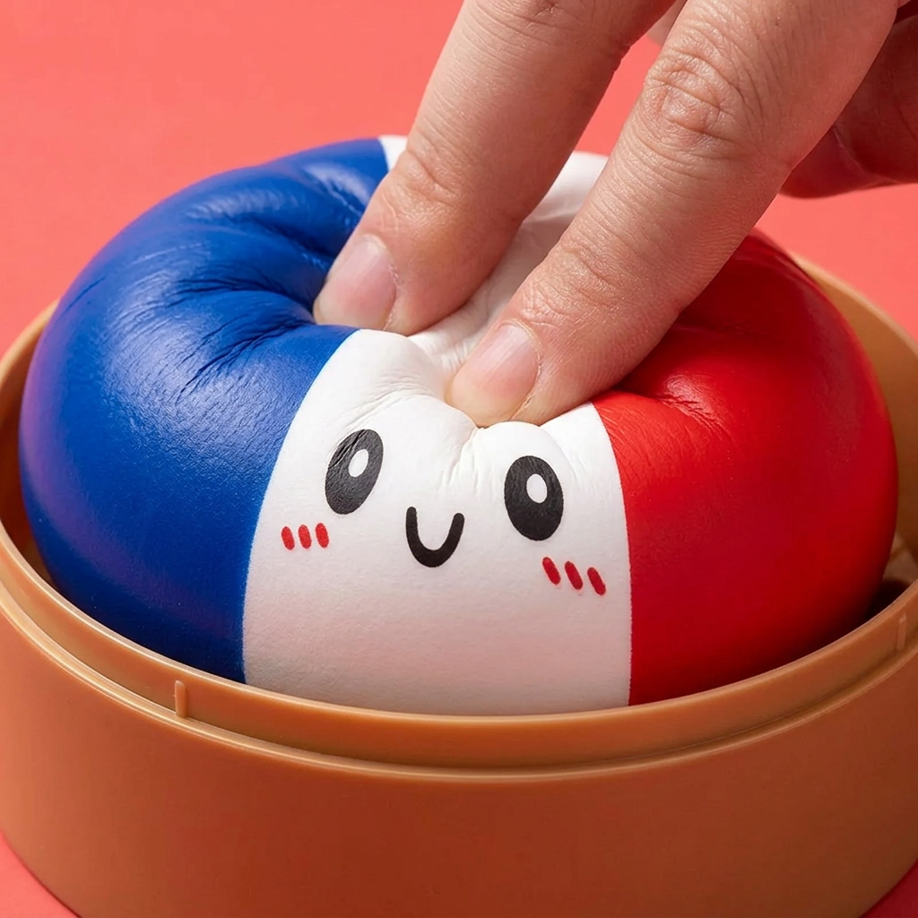 France Flag Squishy Dumpling Trikolori puristettuna kädessä, squishy-materiaali