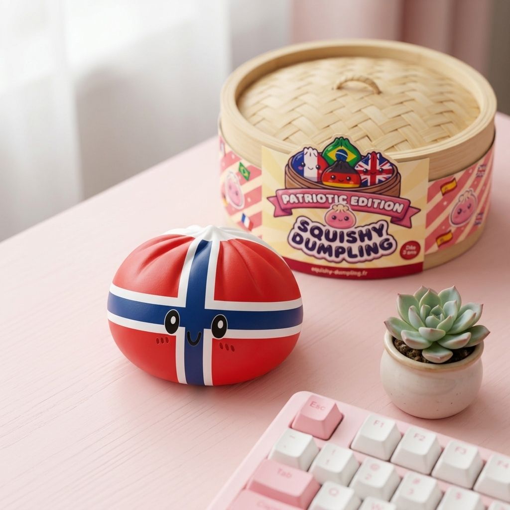 Flag Squishy Dumpling Norja tunnelmakuvassa työpöydällä