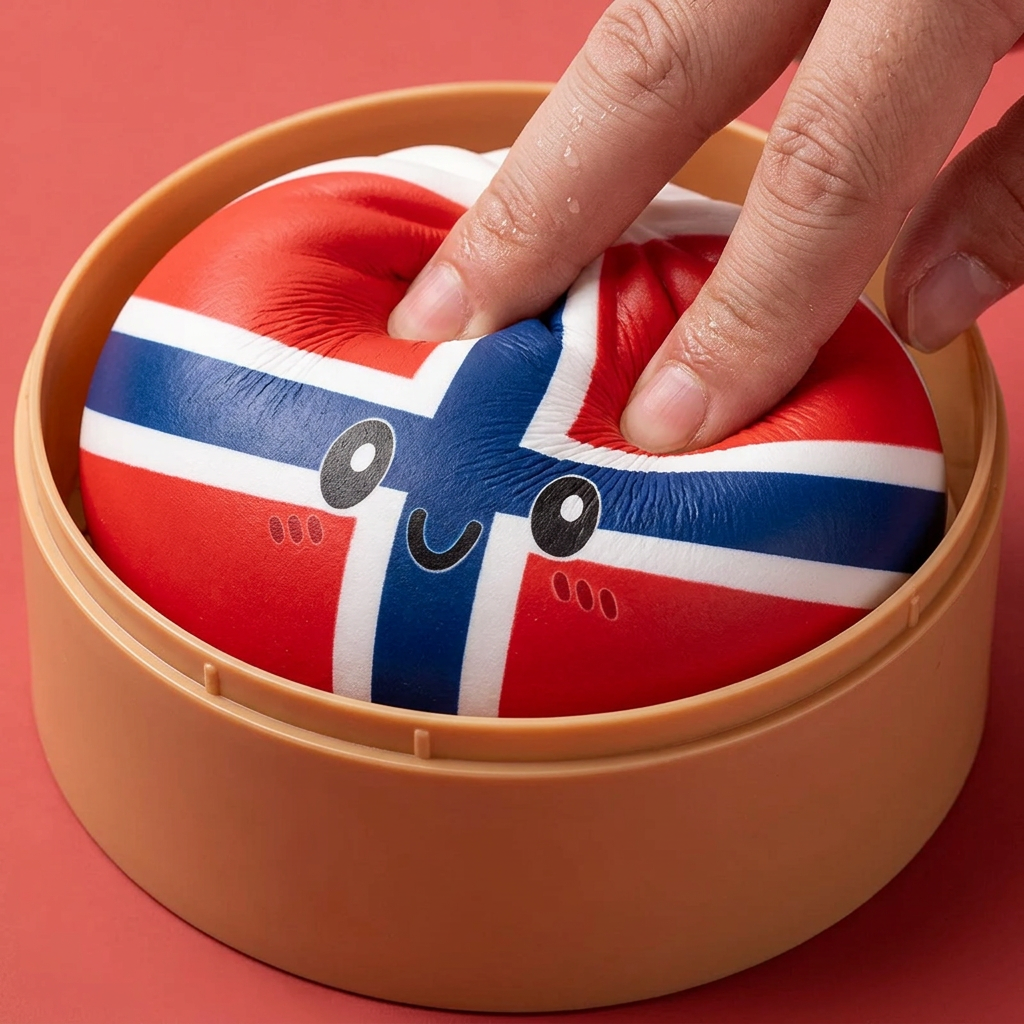 Flag Squishy Dumpling Norja puristettuna kädessä, squishy-materiaali