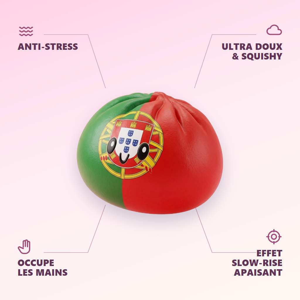 Squishy Dumpling Portugal, punavihreä lippusquishy — antistress, ultrapehmeä, slow-rise