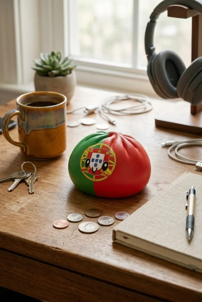 Squishy Dumpling Portugal, punavihreä lippusquishy työpöydällä — asiakaskuva