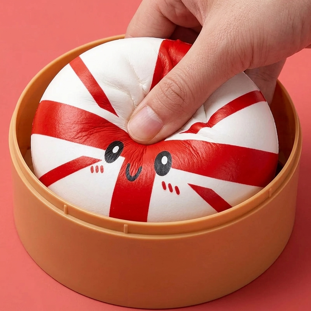 Flag Squishy Toy Ison-Britannian Lippu-Dumpling puristettuna kädessä, squishy-materiaali