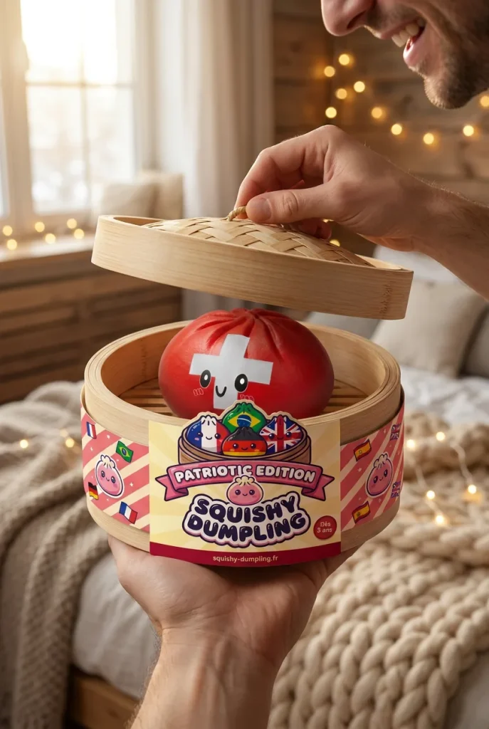 Flag Squishy Toy Sveitsi -dumpling — unboxing, asiakaskuva