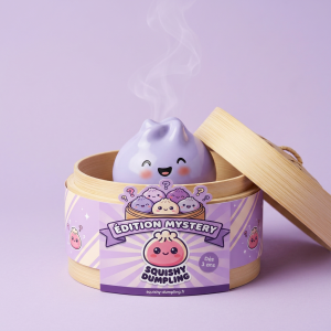 Dumpling Squishy Mystery Yllätyspakkaus bambutyylisessä höyrytyskorissa