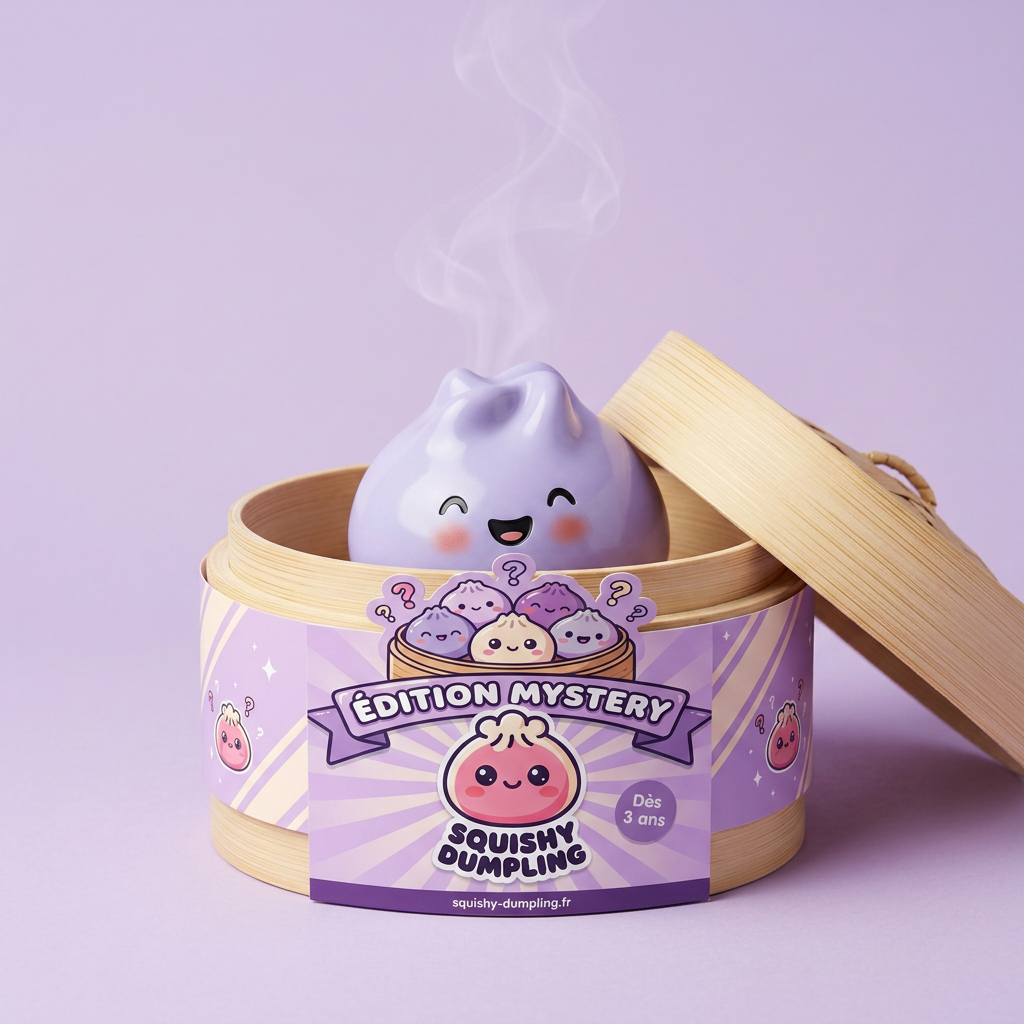 Dumpling Squishy Mystery Yllätyspakkaus bambutyylisessä höyrytyskorissa