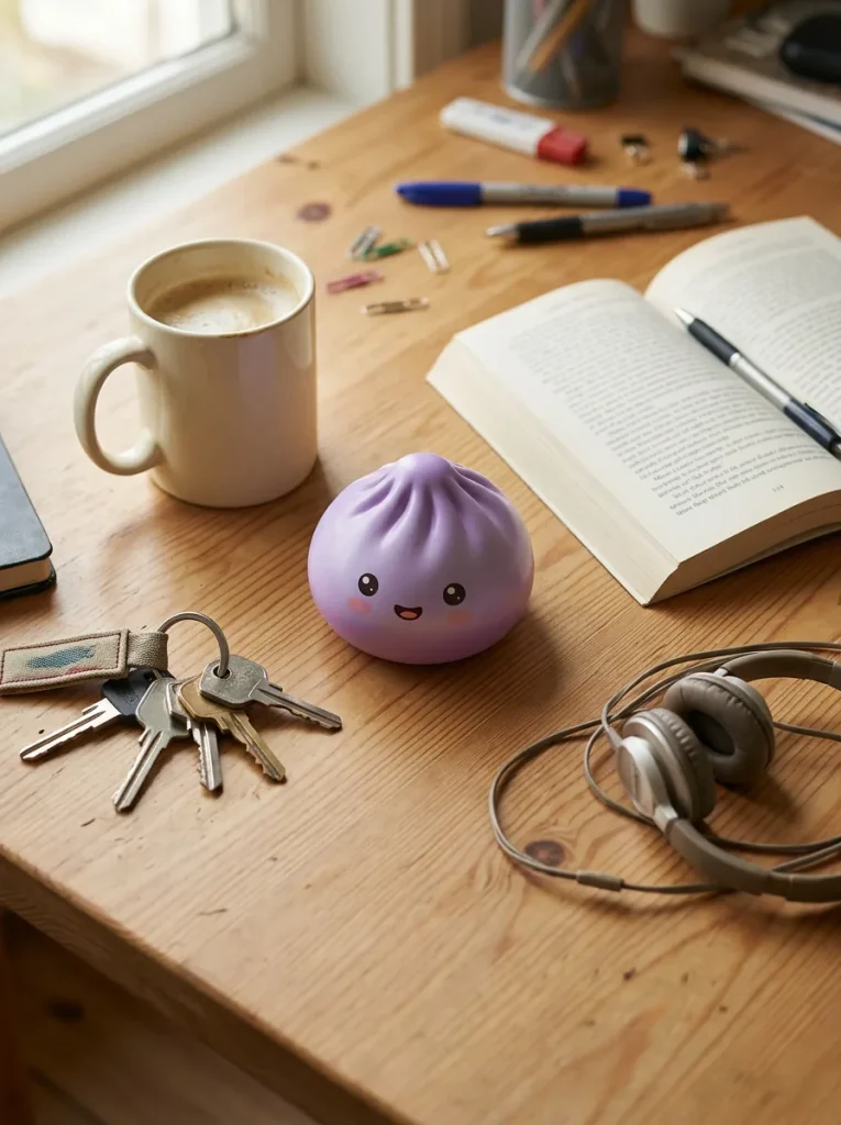 Dumpling Squishy Mystery Yllätyspakkaus työpöydällä