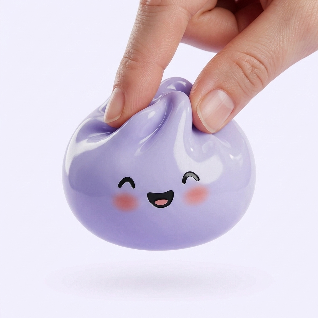 Dumpling Squishy Mystery Yllätyspakkaus puristettuna kädessä