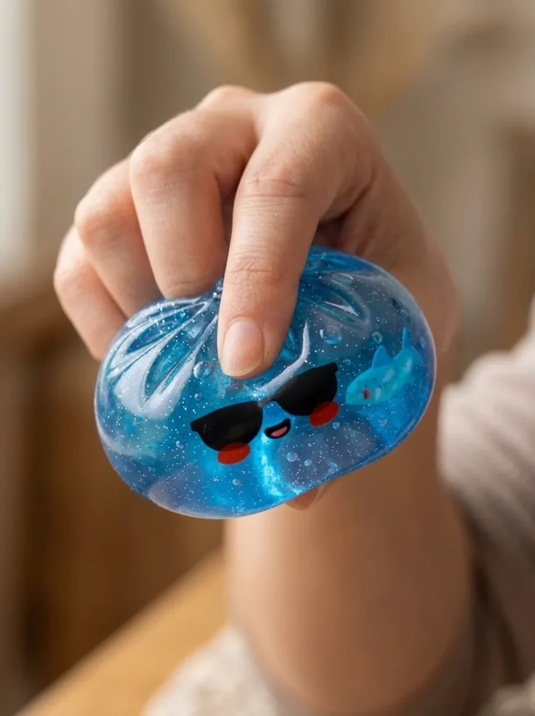 Aurinkolasit Dumpling Squishy sormien välissä — asiakaskuva