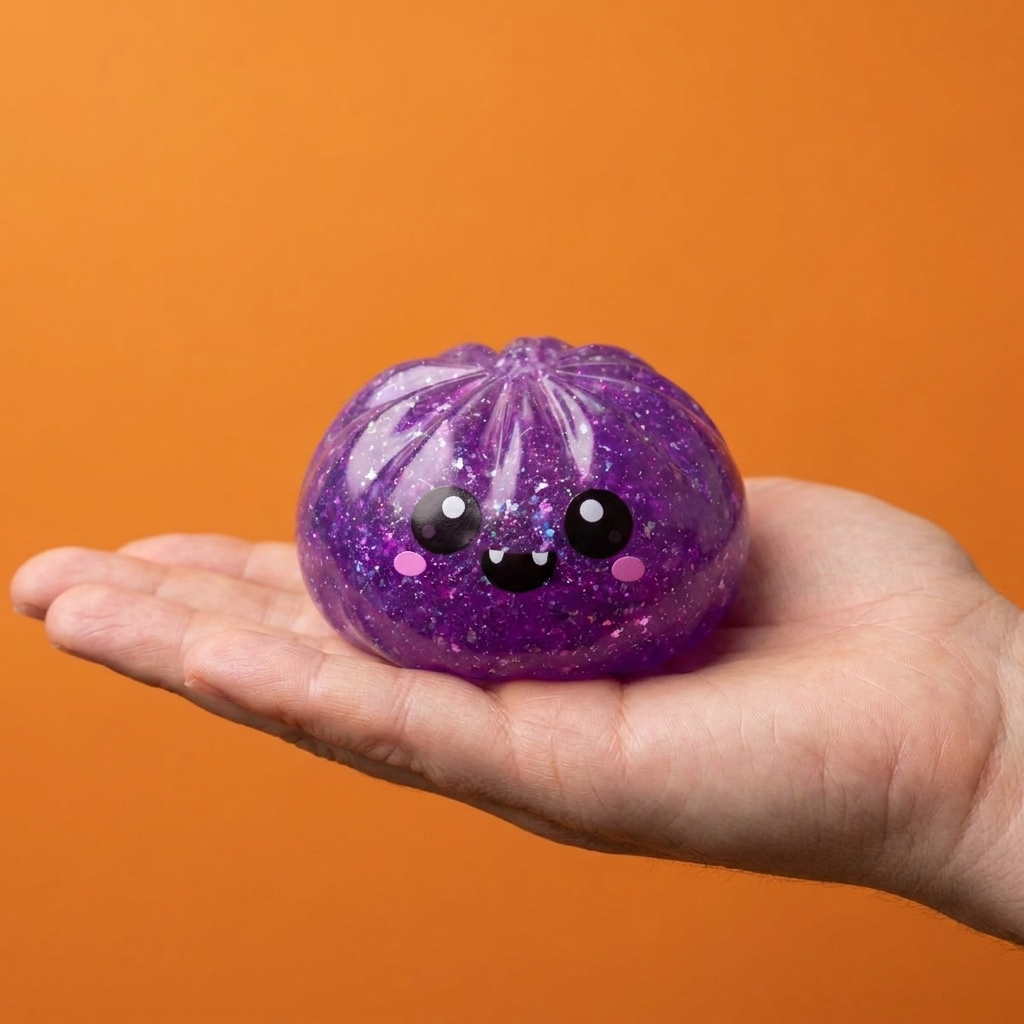 Glitter Dumpling Squishy Vampiiri Halloween kädessä — kokovertailu