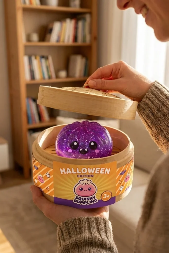 Glitter Dumpling Squishy Vampiiri Halloween avauksen hetkellä
