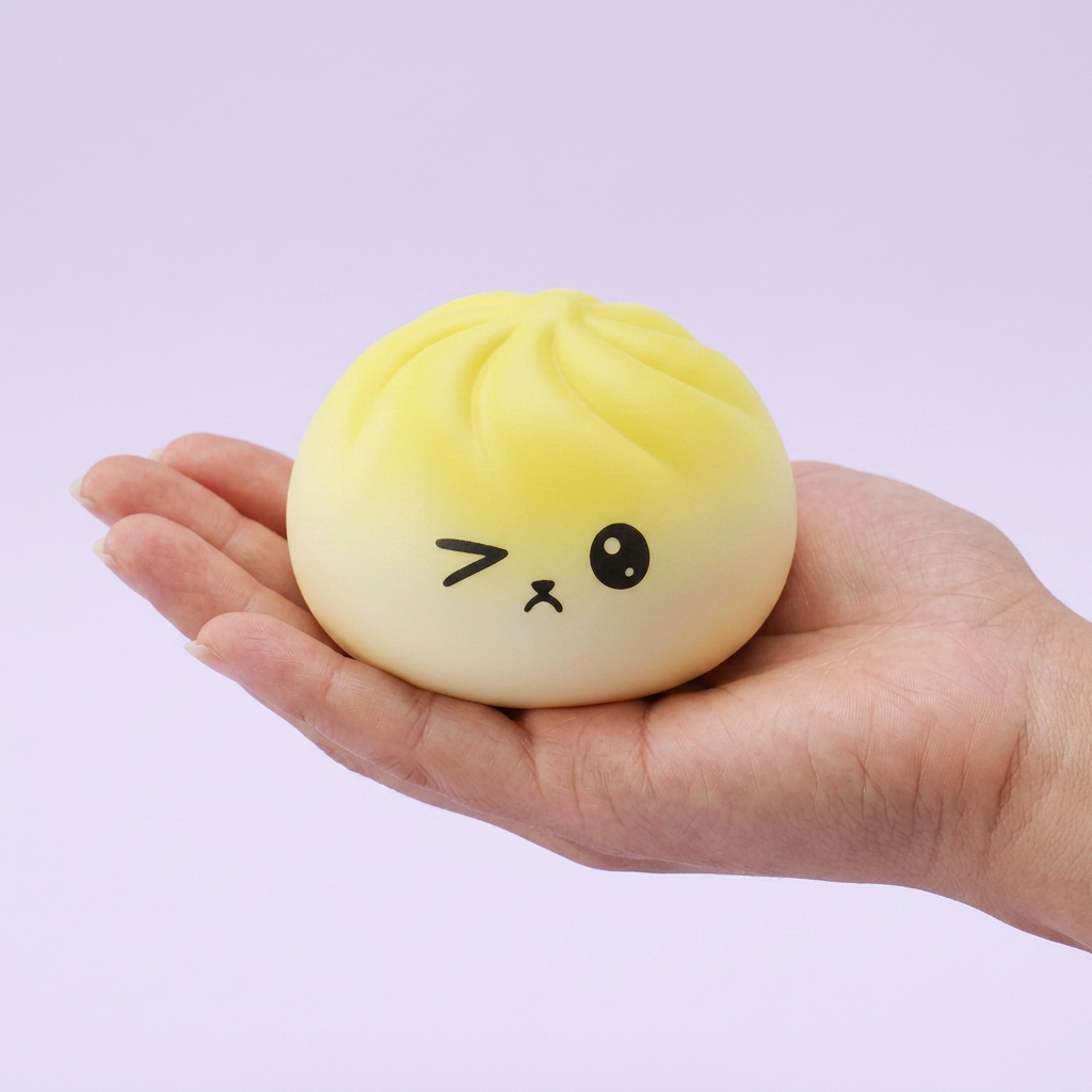 Mystery Dumpling Squishy Yllätyspakkaus kädessä — kokovertailu