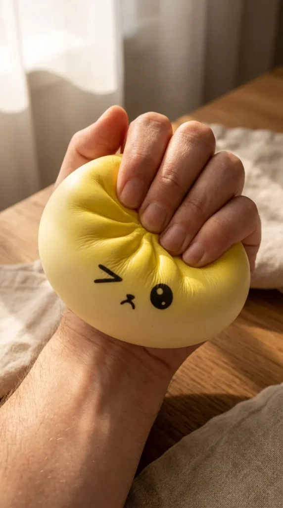 Mystery Dumpling Squishy Yllätyspakkaus puristuksessa