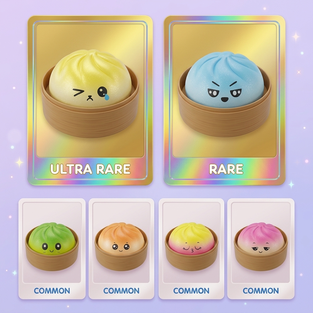 Mystery Dumpling Squishy Yllätyspakkaus puristettuna kädessä
