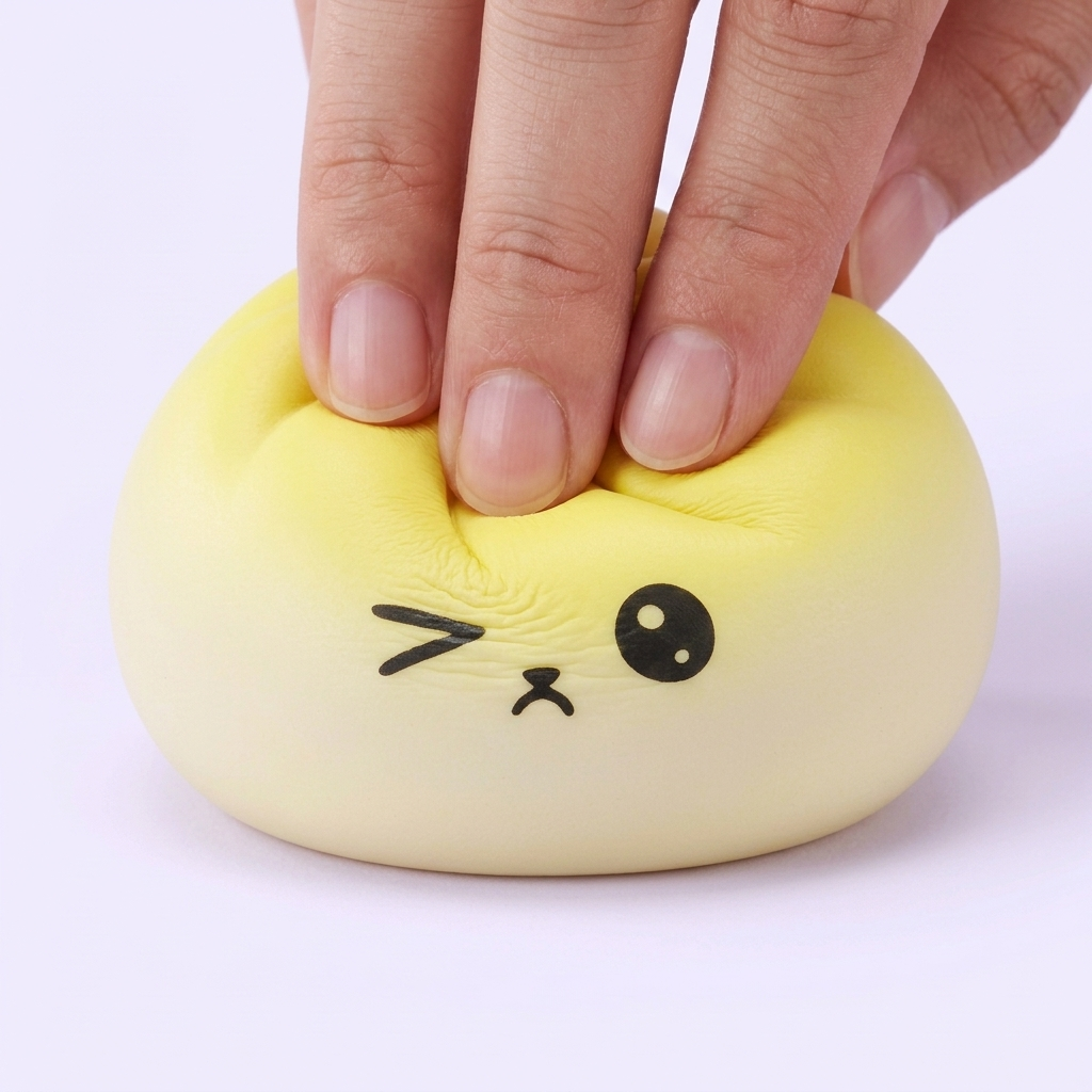 Mystery Dumpling Squishy Yllätyspakkaus puristettuna kädessä