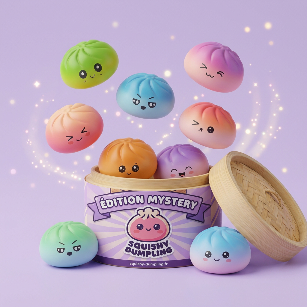 Mystery Dumpling Squishy Yllätyspakkaus puristettuna kädessä
