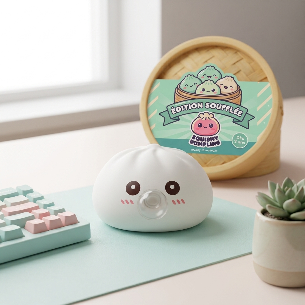 Giant Dumpling Squishy Pilvenvalkoinen tunnelmakuvassa työpöydällä