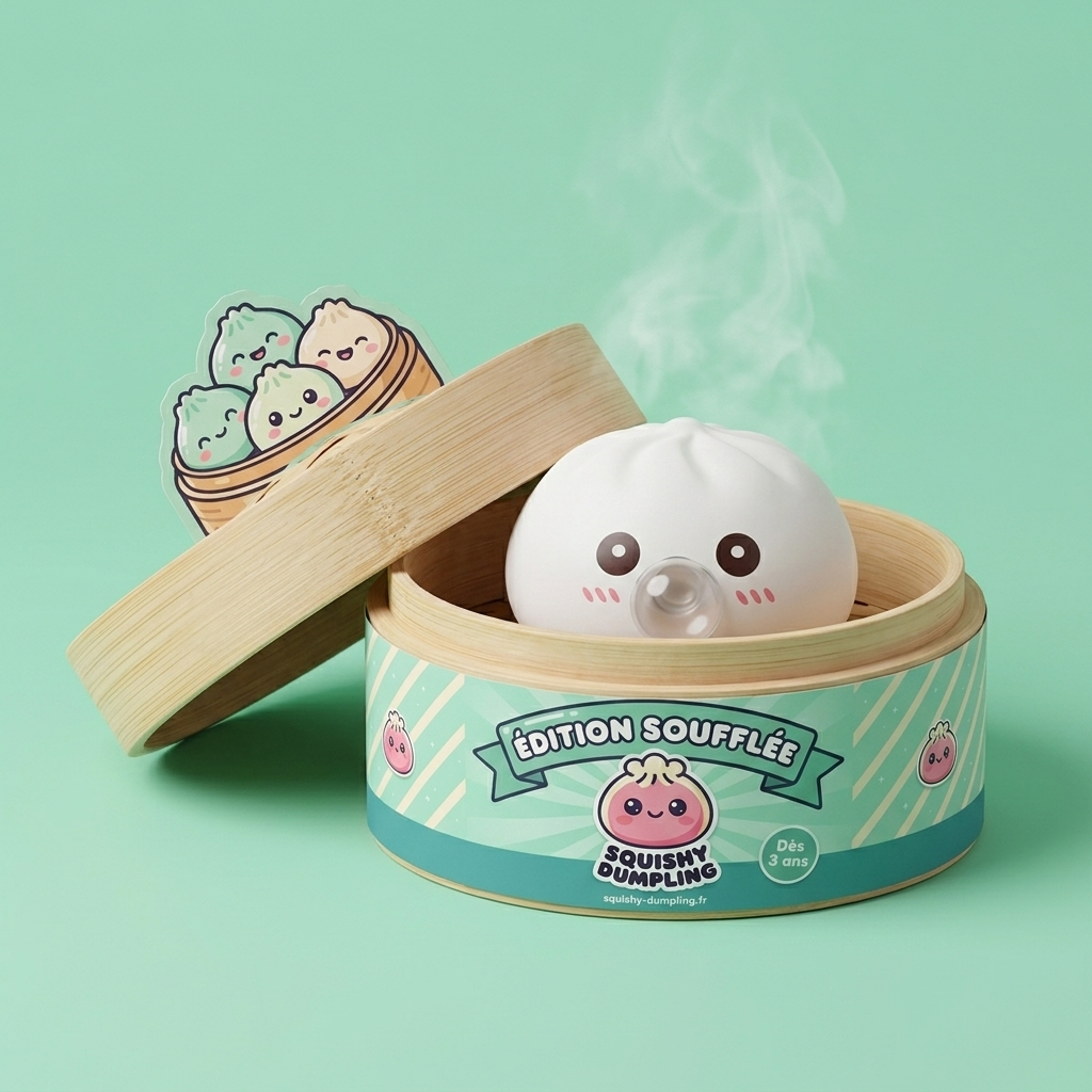 Giant Dumpling Squishy Pilvenvalkoinen bambutyylisessä höyrykorirasiassaan