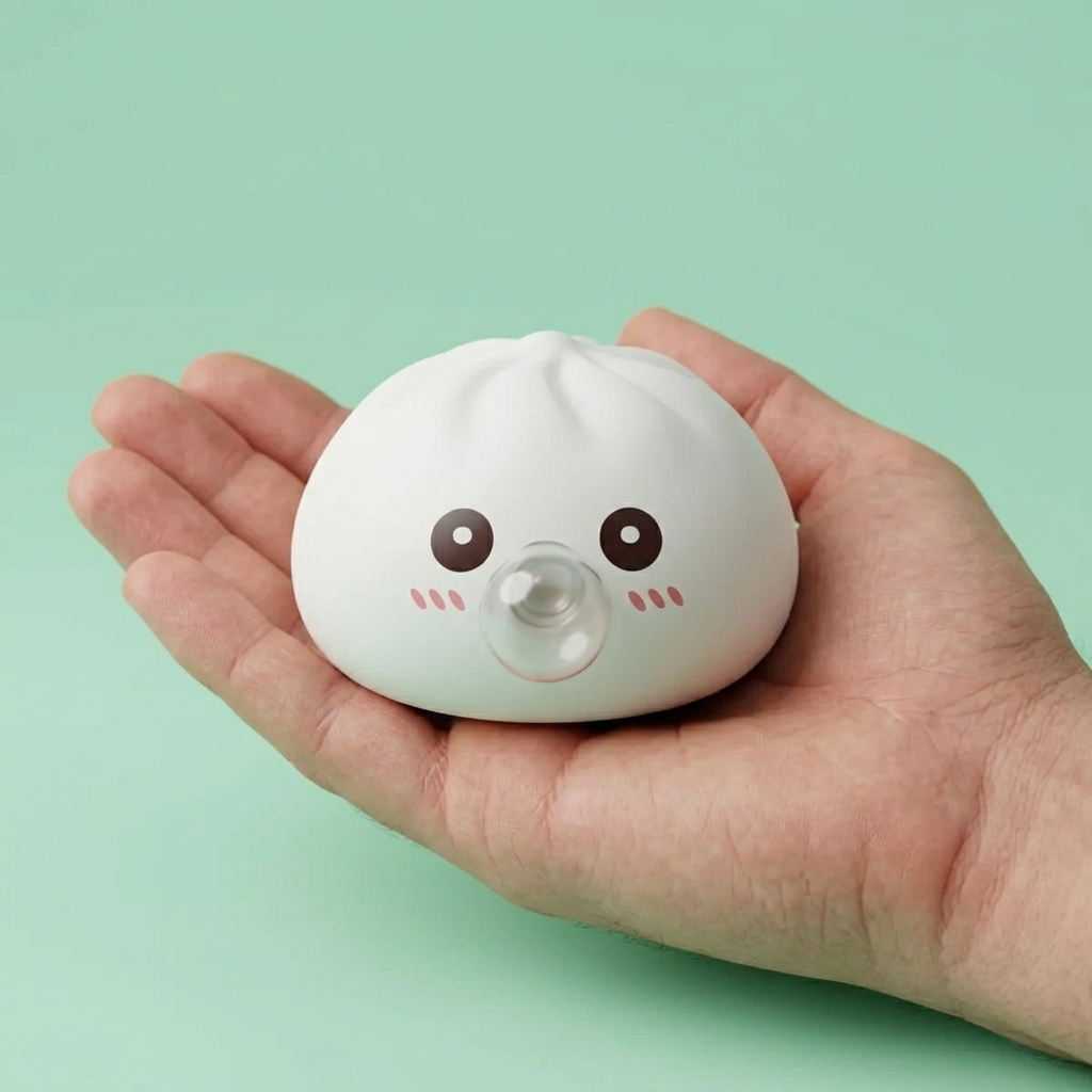 Giant Dumpling Squishy Pilvenvalkoinen kädessä, todellinen koko