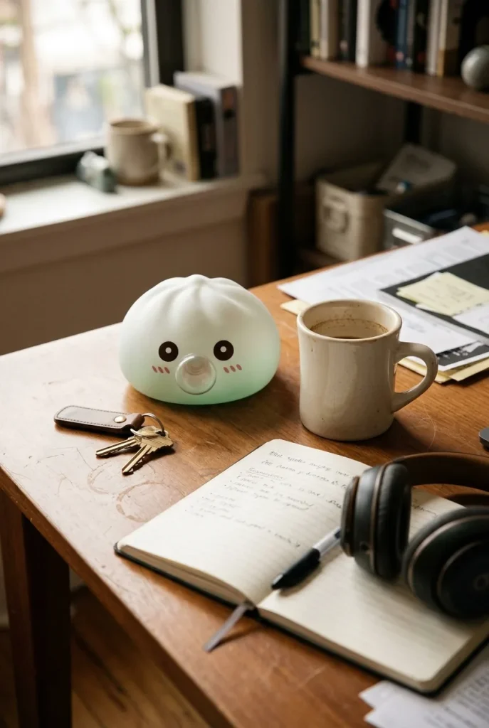 Giant Dumpling Squishy Pilvenvalkoinen työpöydällä — asiakaskuva
