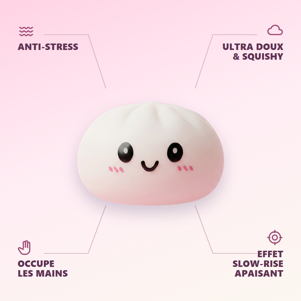 Dumpling Squishy Lumivalkoinen — antistress, ultrapehmeä, slow-rise