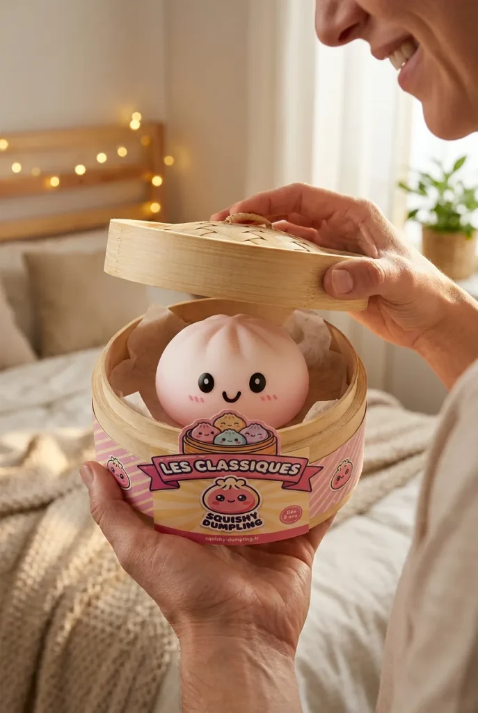 Dumpling Squishy Lumivalkoinen — unboxing, asiakaskuva
