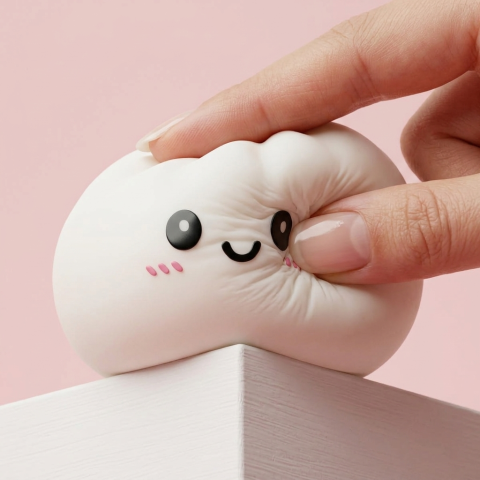 Dumpling Squishy Lumivalkoinen — slow-rise-efekti, vaahto palautuu muotoonsa
