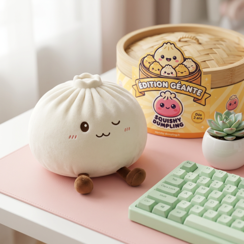 Dumplings Squishy Toy Valkoinen XXL arkisessa asetelmassa