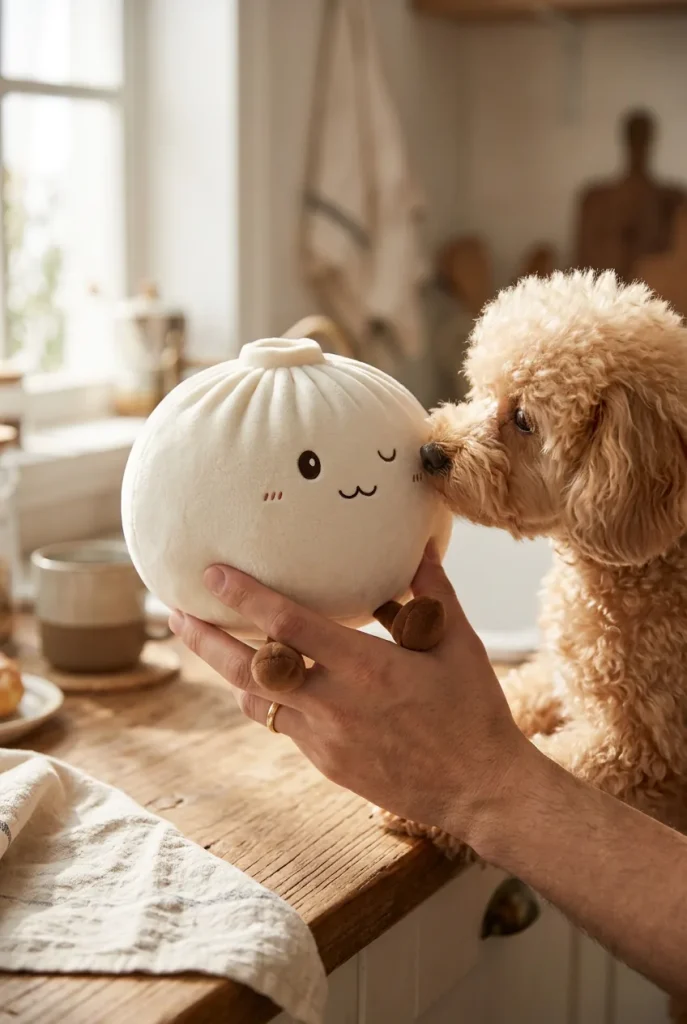 Dumplings Squishy Toy Valkoinen XXL ja lemmikki — asiakaskuva