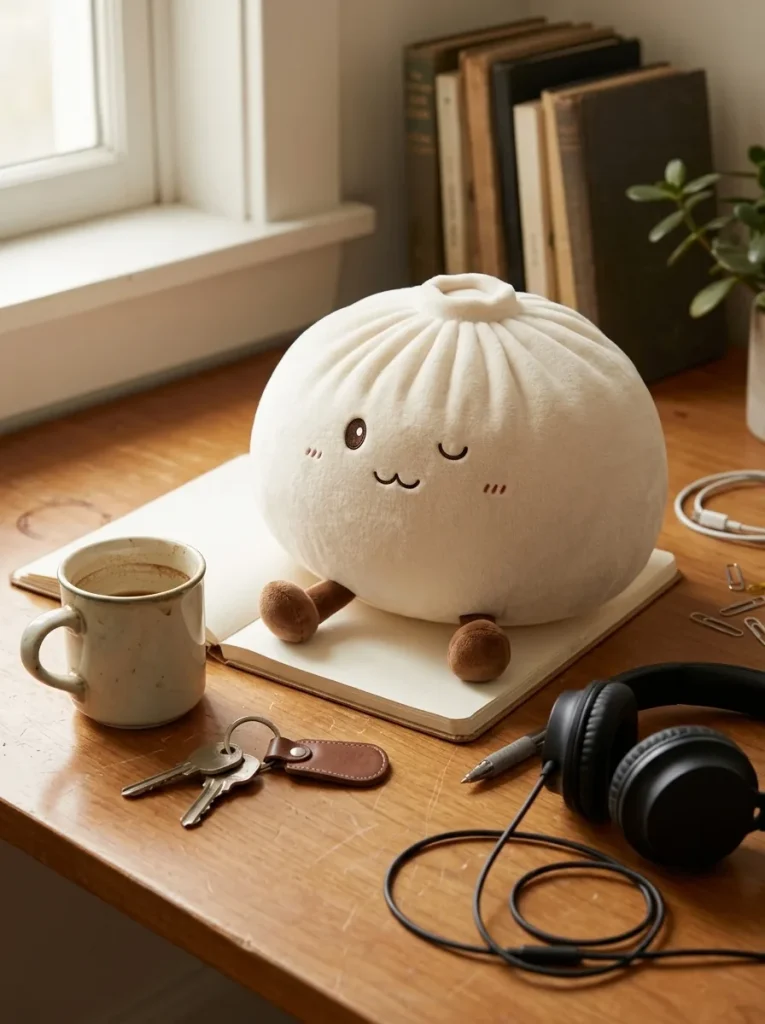 Dumplings Squishy Toy Valkoinen XXL työpöydällä — asiakaskuva