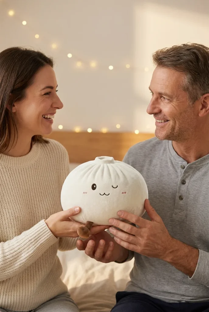 Dumplings Squishy Toy Valkoinen XXL lahjana — asiakaskuva