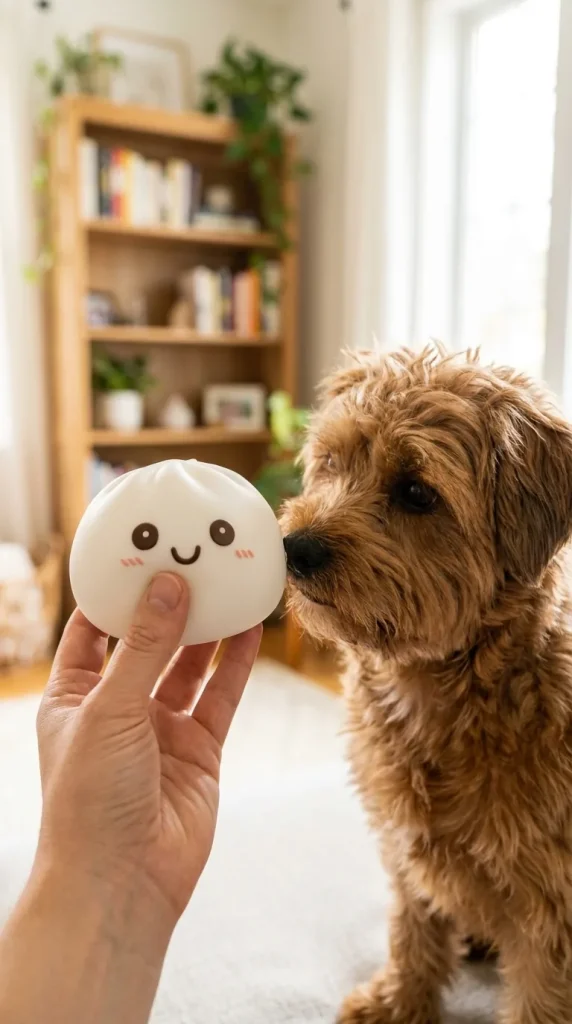 Dumpling Squishy Yövalo Kuunvalkoinen ja lemmikki — asiakaskuva