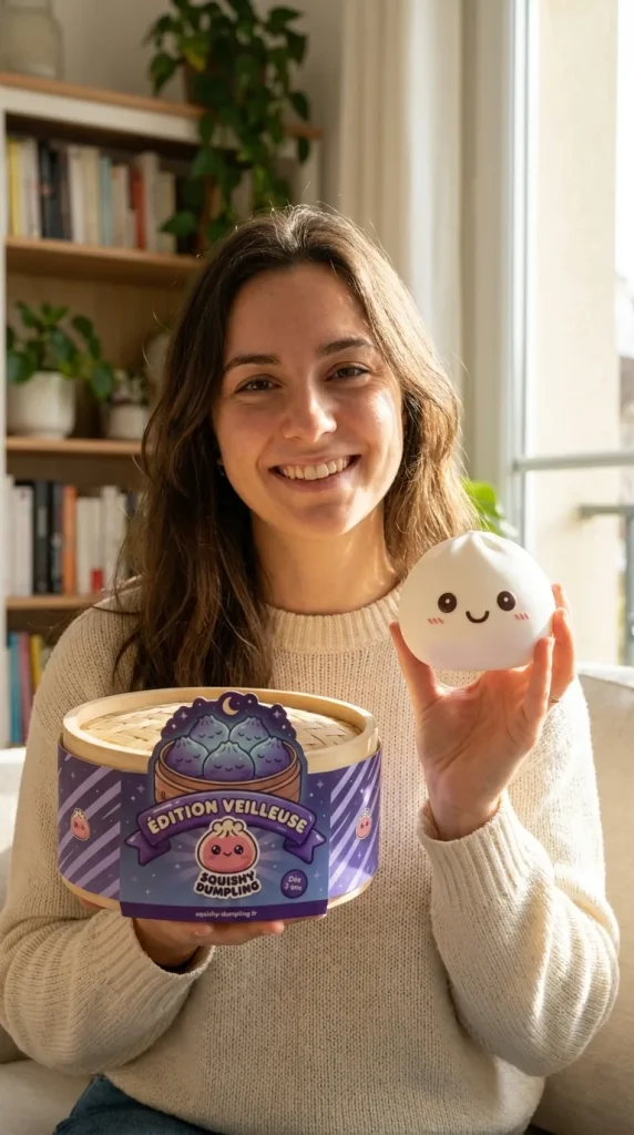 Dumpling Squishy Yövalo Kuunvalkoinen ja bambutyylinen höyrykori — asiakaskuva