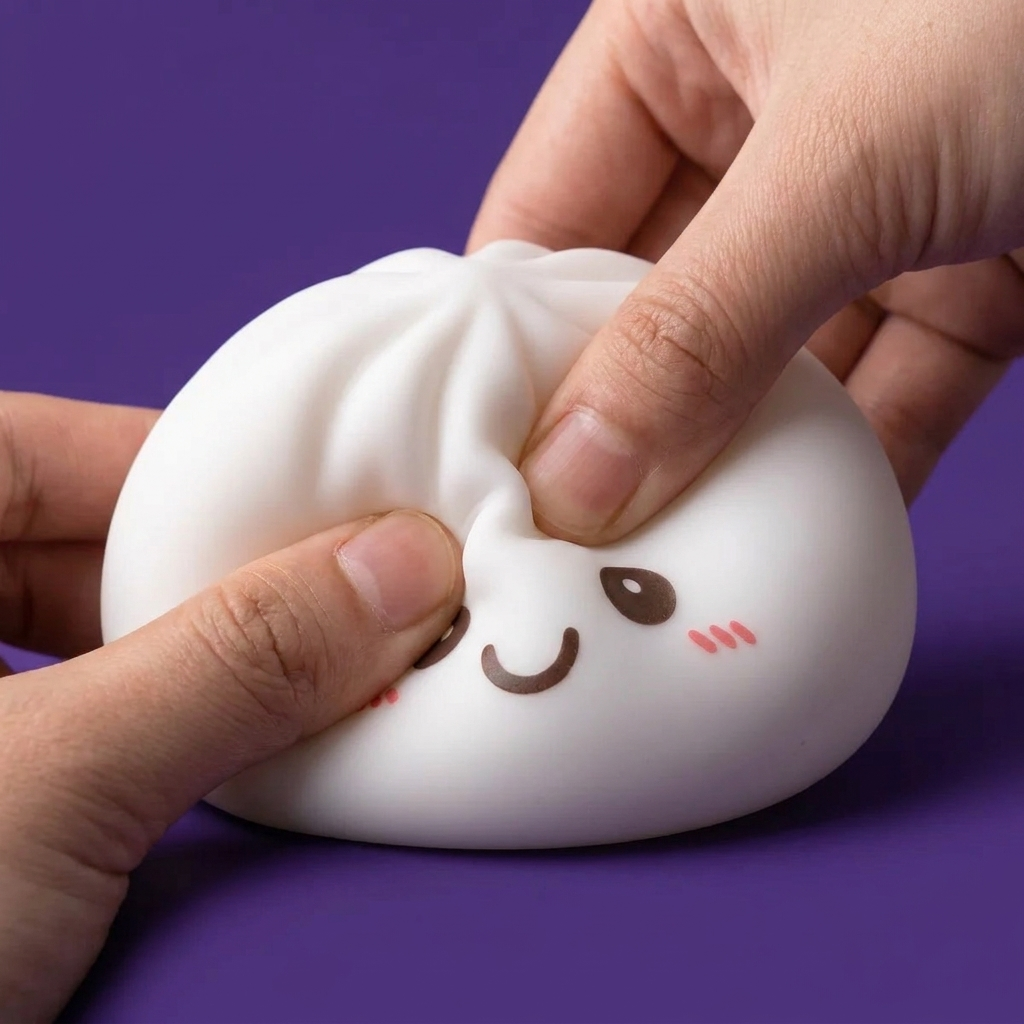 Dumpling Squishy Yövalo Kuunvalkoinen puristettuna kädessä, squishy-materiaali