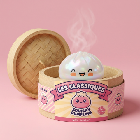 Dumpling Squishy Pilvenvalkoinen bambutyylisessä höyrytyskorissa