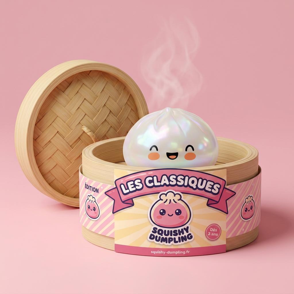Dumpling Squishy Pilvenvalkoinen bambutyylisessä höyrytyskorissa