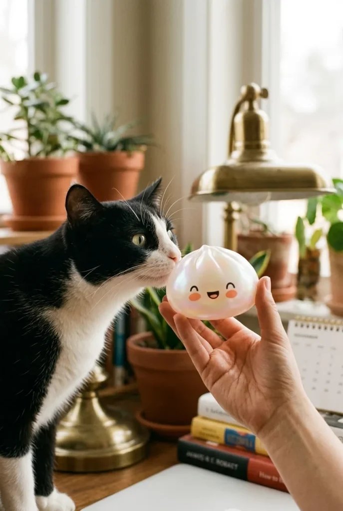 Dumpling Squishy Pilvenvalkoinen pehmolelun seurassa