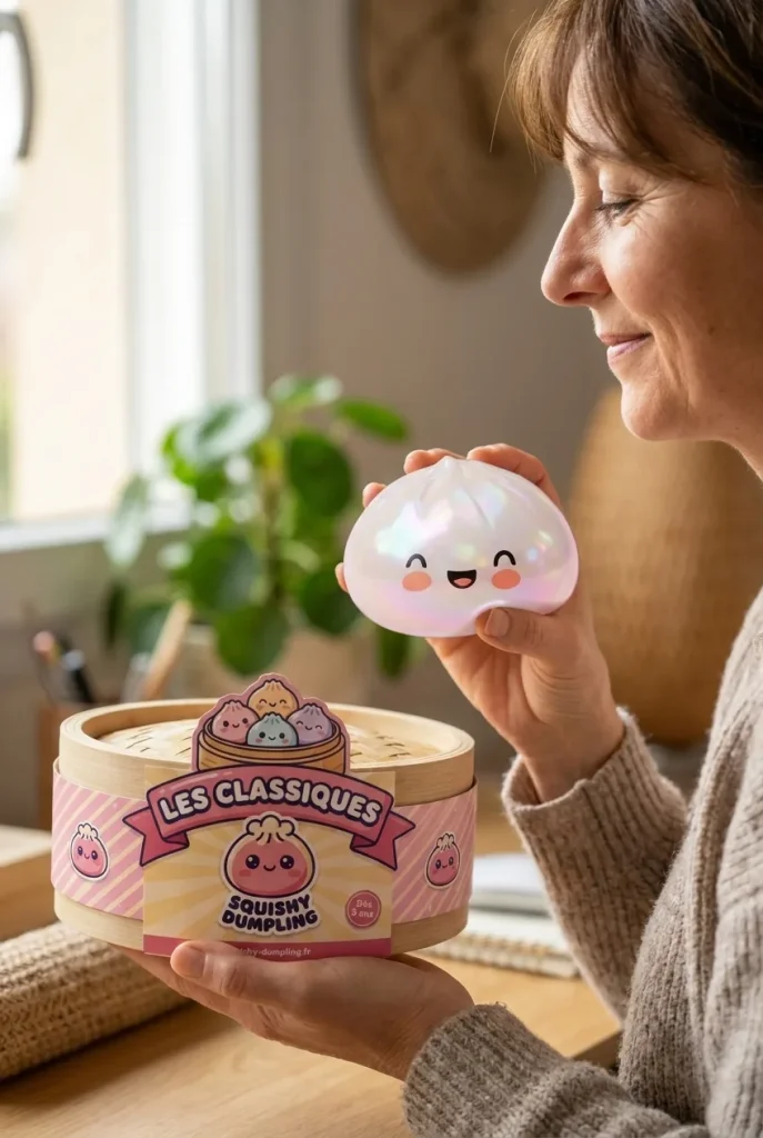 Dumpling Squishy Pilvenvalkoinen pakkauksensa kanssa
