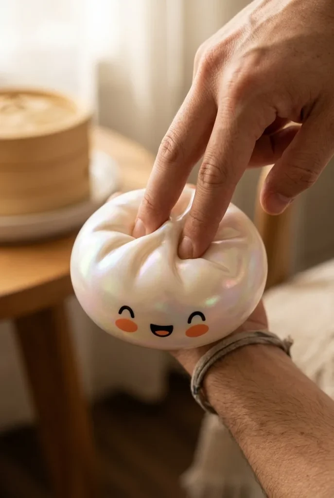 Dumpling Squishy Pilvenvalkoinen puristuksessa