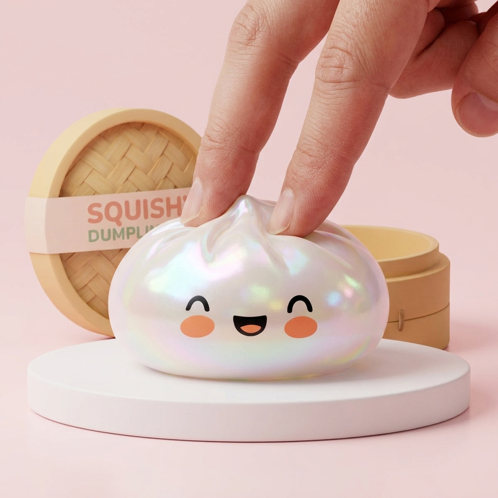 Dumpling Squishy Pilvenvalkoinen puristettuna kädessä