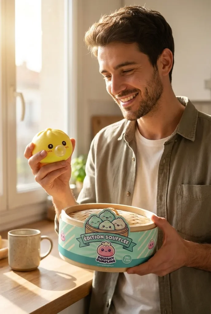 Jumbo Dumpling Squishy Keltainen Jättikoko ja bambutyylinen höyrykori — asiakaskuva
