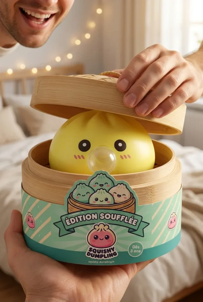 Jumbo Dumpling Squishy Keltainen Jättikoko — unboxing, asiakaskuva