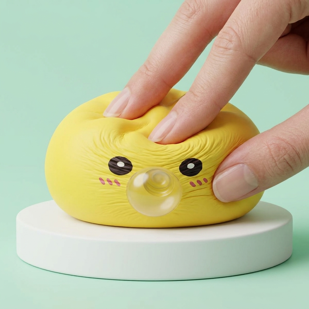 Jumbo Dumpling Squishy Keltainen Jättikoko puristettuna kädessä, squishy-materiaali