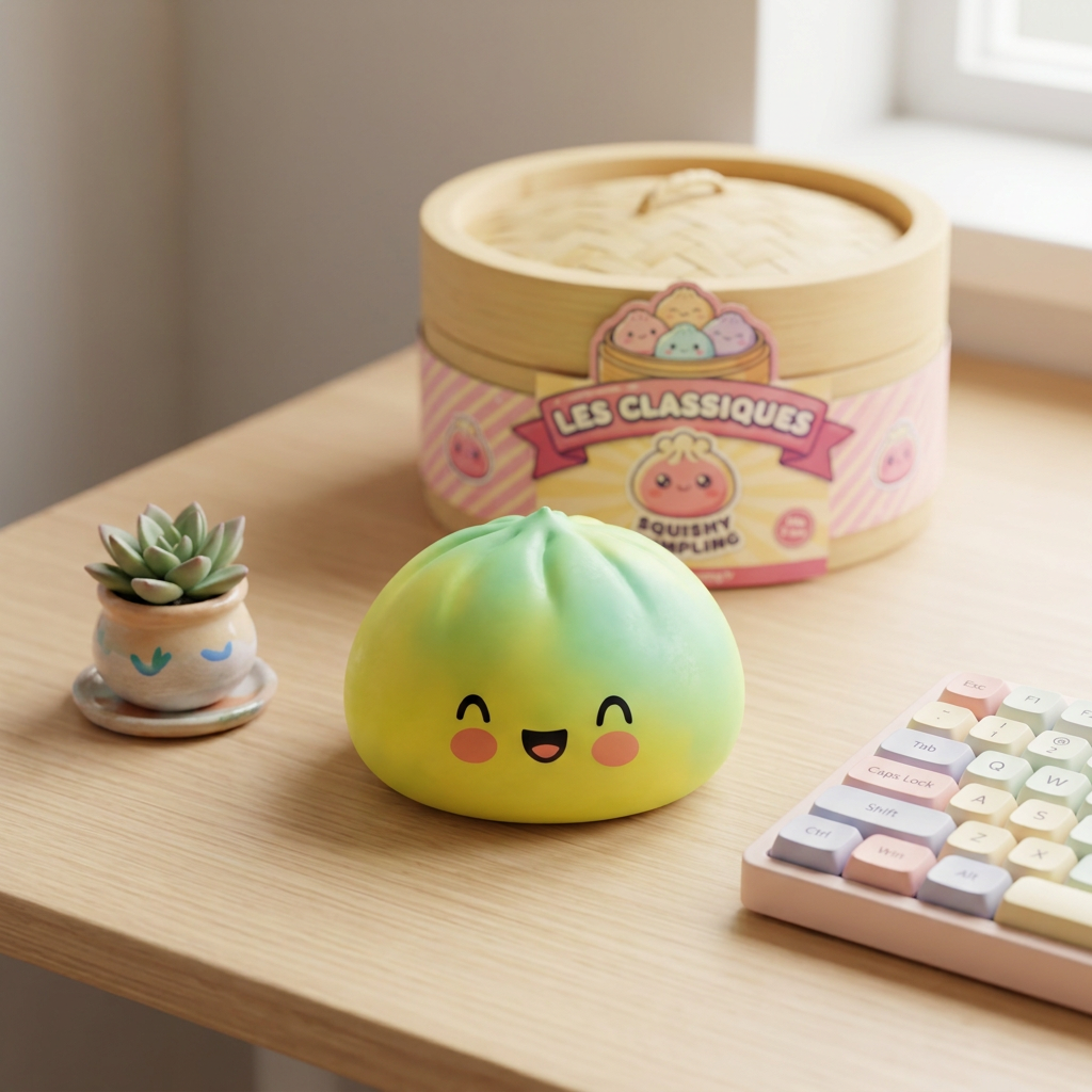 Yellow Fade Dumpling Squishy Auringonlasku arkisessa asetelmassa