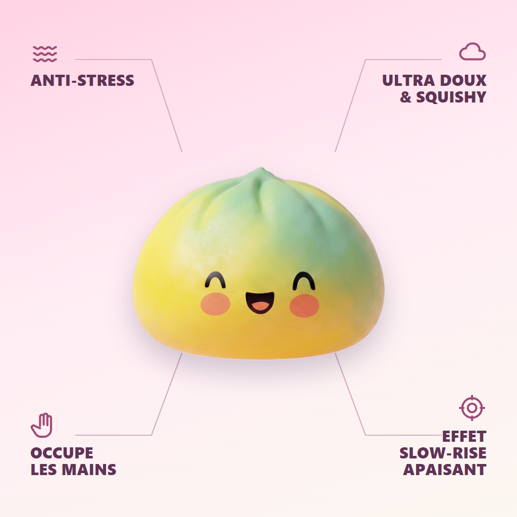 Yellow Fade Dumpling Squishy Auringonlasku infografiikka: tärkeimmät edut